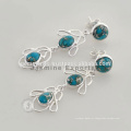 Designer Blue Turquoise Sterling Silver King And Queen Engagement Jóias para atacado